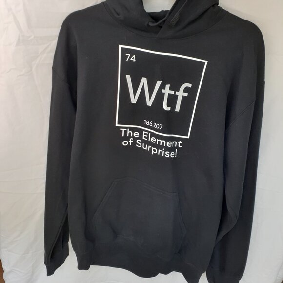 New Medium WTF The Surprise Element Black Pullover Hoodie - Picture 7 of 7